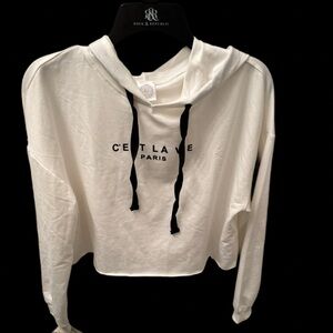 Sirene LaVie C'est La Vie Paris White Cropped Hoodie Size Small